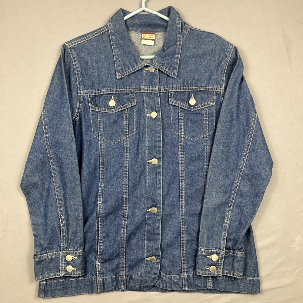 Vtg Tudor Court by Haband Denim Jean Jacket Womens Size L Blue Button Up Unlined